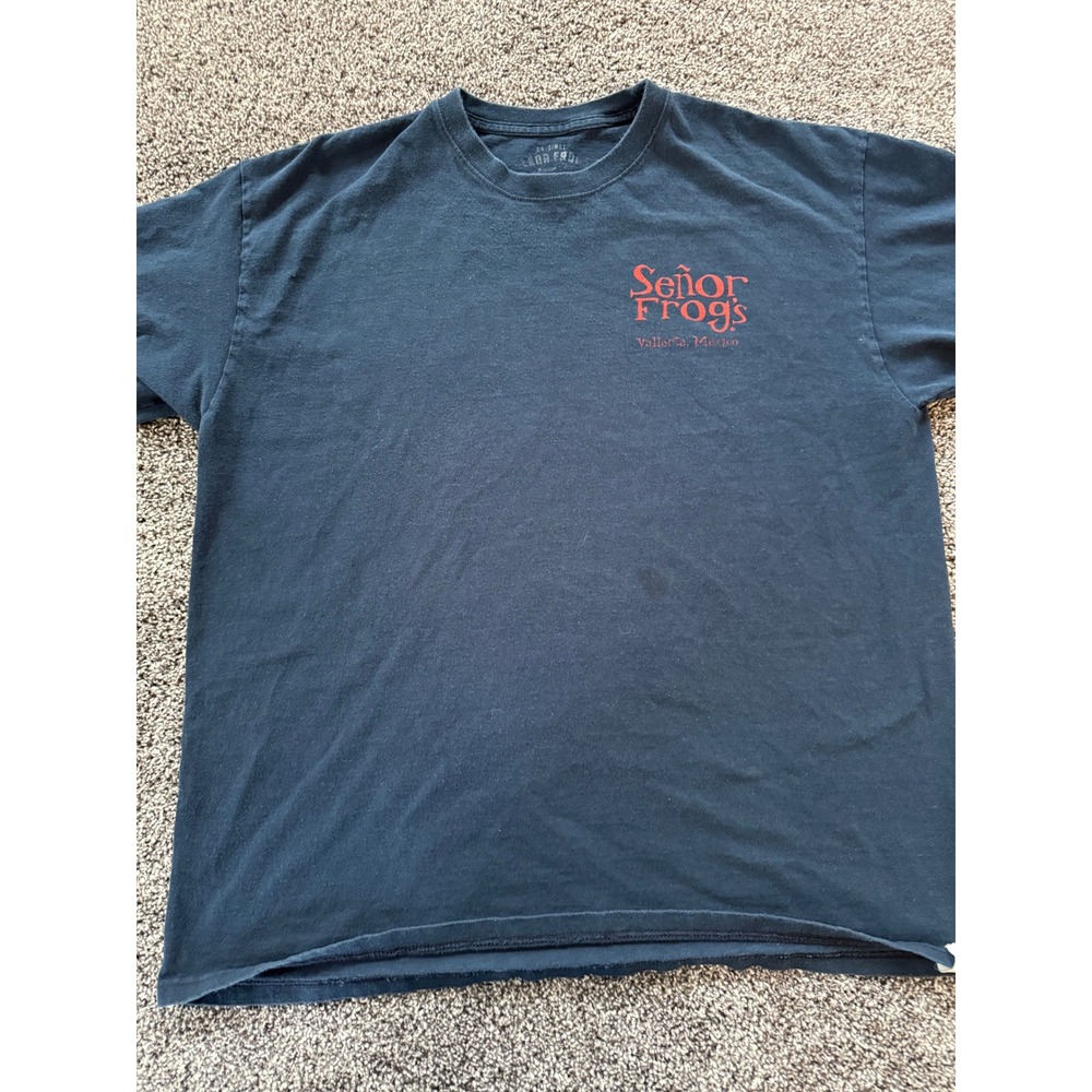 Vintage Senor Frog's Vallarta Mexico Graphic T-Shirt Navy Blue Large Souvenir